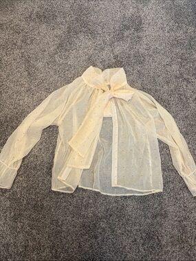 Sheer Ivory Bow Tie Blouse